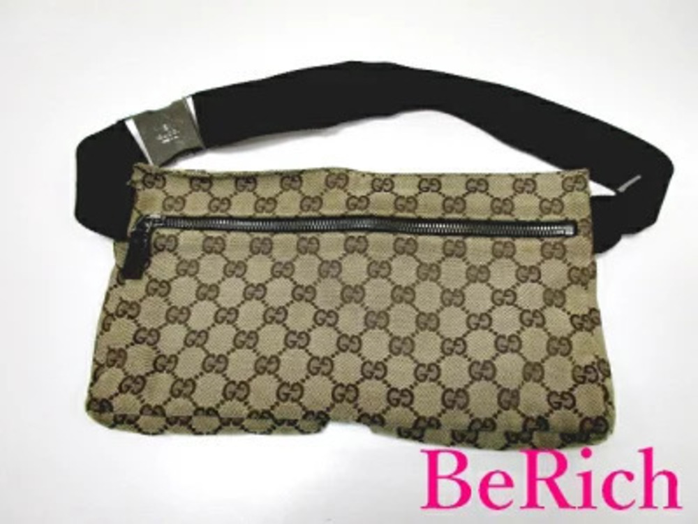 Gucci GG Brown Beige Waist Bag Belt Body Clutch Pouch Brown Tan